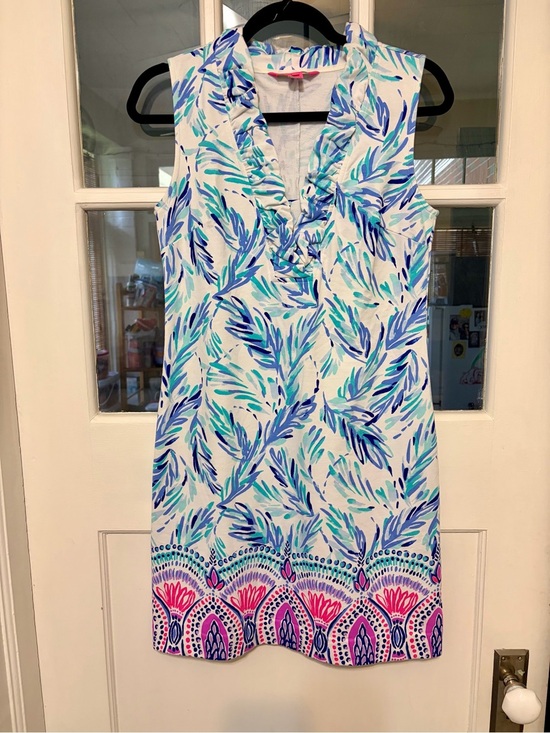 Lilly Pulitzer Other - Lilly Pulitzer White Coverup with Blue, Aqua & Pink Leaf Print